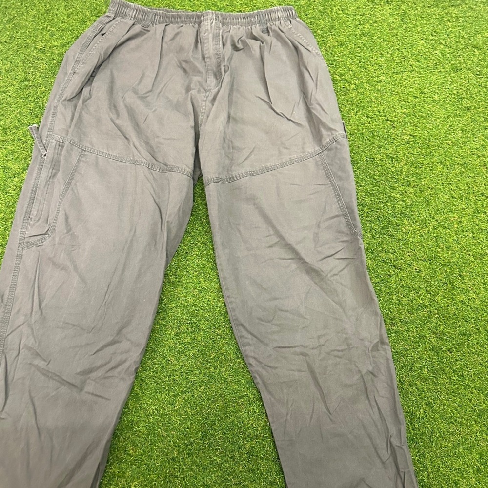 Mens Charcoal Grey Elastic Waist Cargo Pants Utility Straight Leg Workwear 34x29